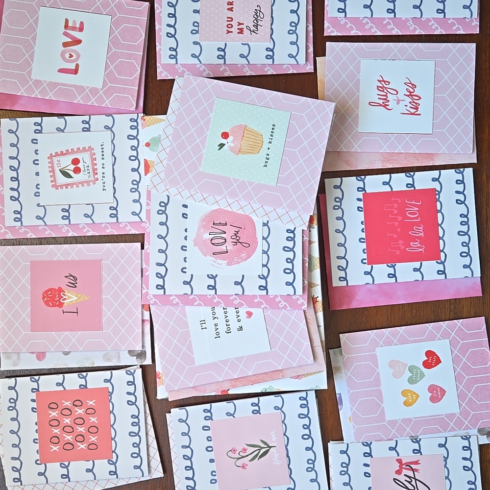 Handmade Mini Valentine Cards & Envelopes Boxed Set of 14